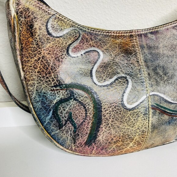 Vintage BOTARY 1980s Hand Painted Genuine Leather Shoulder Bag Art Deco - Picture 4 of 10